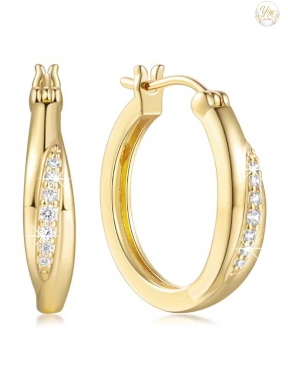 14k Gold Plated Hoop Earrings with CZ for Women Small Huggies